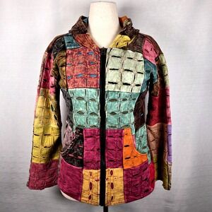 Rising International Patchwork Zip Up Hoodie Women's S Hippie Boho Granola Color